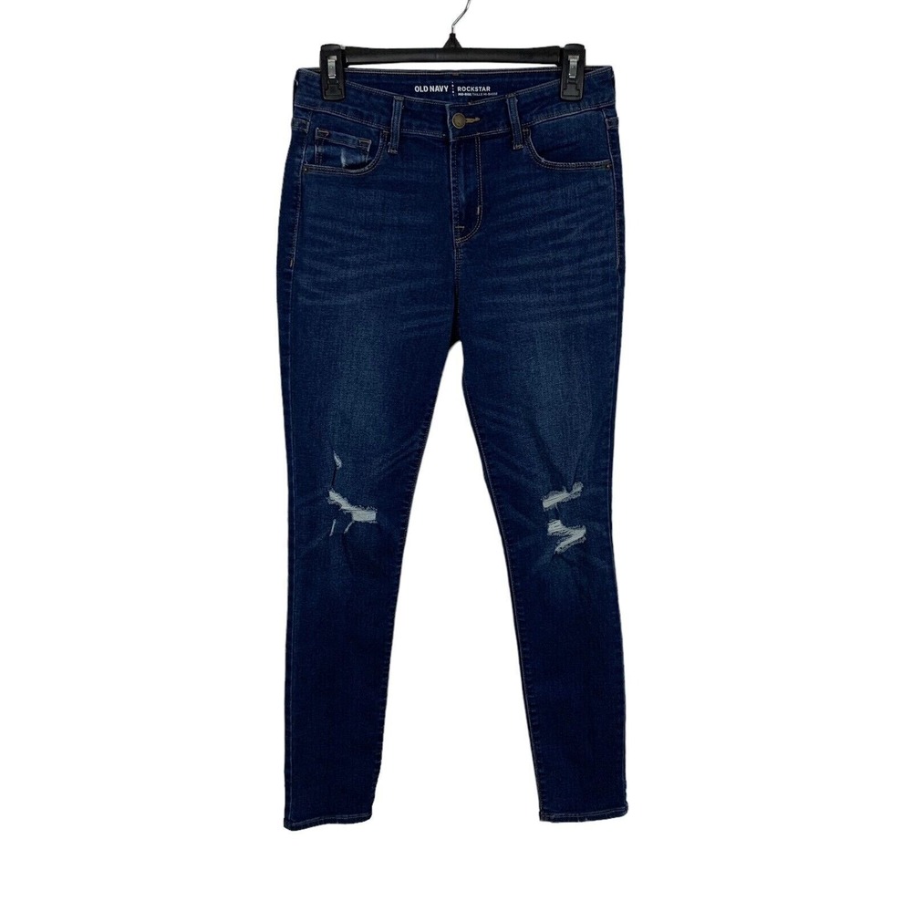 Old‎ Navy Rockstar Jeans 6 Dark Wash Distressed Mid Rise Stretch Skinny